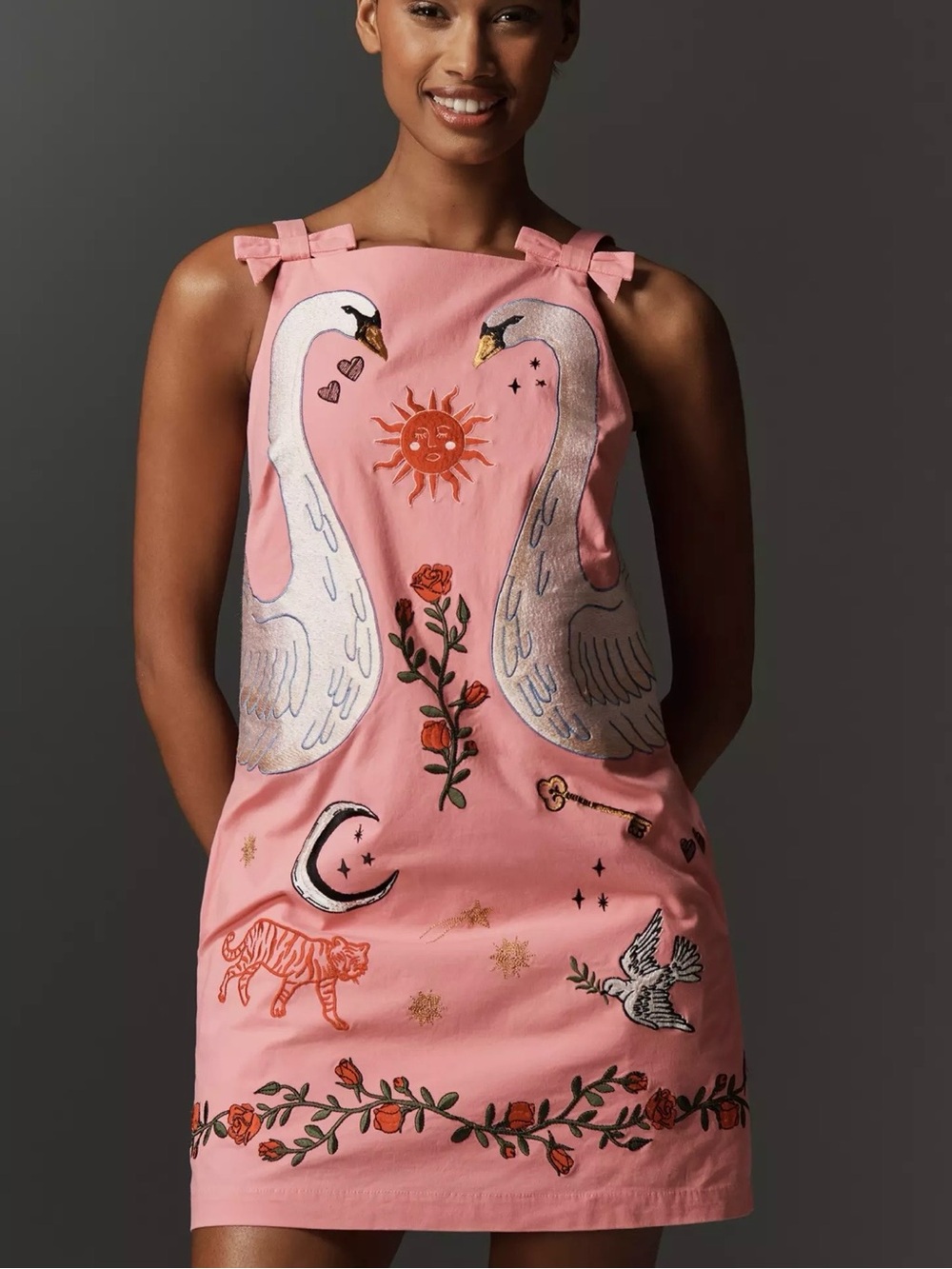 Anthropologie Maeve Embroidered Swan Shift Dress